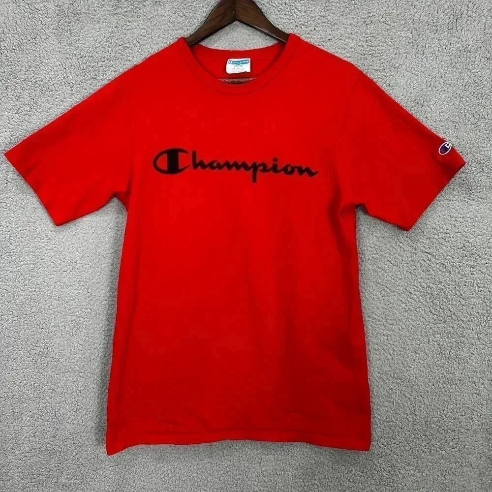 Champion Shirt mens large red black Signature Logo Streetwear Athletic‎ adult